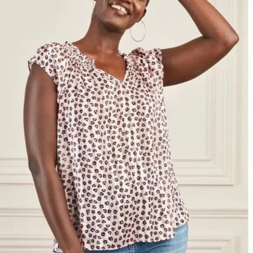 NIP Stella and Dot Pink and Black Cheetah Print Ruffle Top Size L